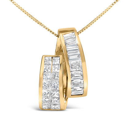 Collar con colgante de barra doble de oro amarillo de 14 quilates con diamantes talla princesa y baguette de 1 5/8 qt (color G-H, claridad VS2-SI1) - 18"