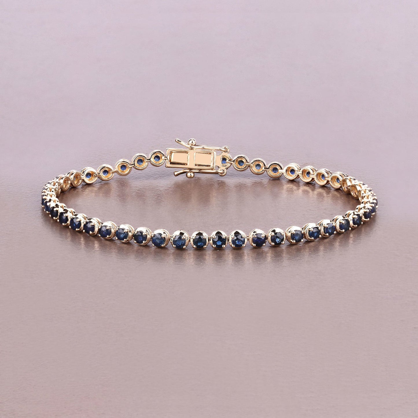 Pulsera de oro amarillo de 14 quilates con zafiro azul genuino de 3,13 quilates