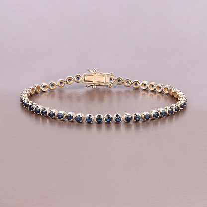 Pulsera de oro amarillo de 14 quilates con zafiro azul genuino de 3,13 quilates