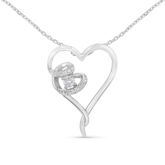 Collar con colgante de corazón de plata esterlina .925 con diamante de 1/10 cttw (H-I, I1-I2)