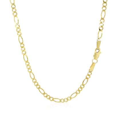 Cadena de Eslabones Figaro Sólida de Oro Amarillo de 14k y 2.8mm