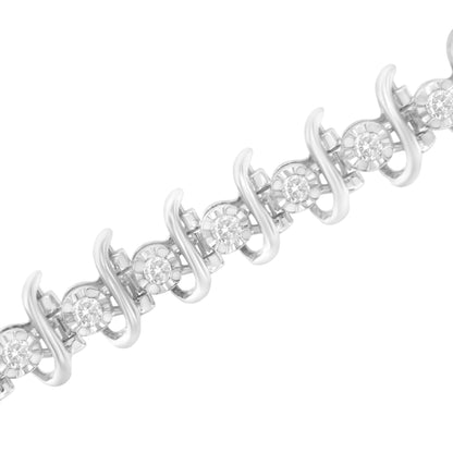 Pulsera de eslabones de plata de ley .925 con diamantes engarzados de 1 quilate (I-J, I1-I2) - 7.25"