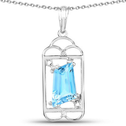 Colgante de plata de ley .925 con topacio azul suizo auténtico y topacio blanco de 4,57 quilates