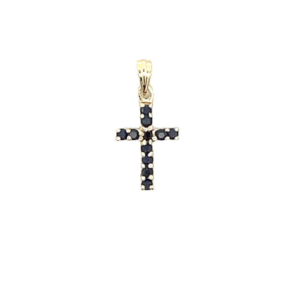 Colgante religioso de cruz con zafiro de 0,21 ct en oro amarillo de 10 qt