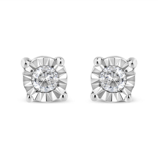 Pendientes de tuerca bañados en oro amarillo de 10K, plata esterlina .925 con diamante redondo talla brillante de 1/10 Cttw engaste milagro (color J-K, claridad I3)