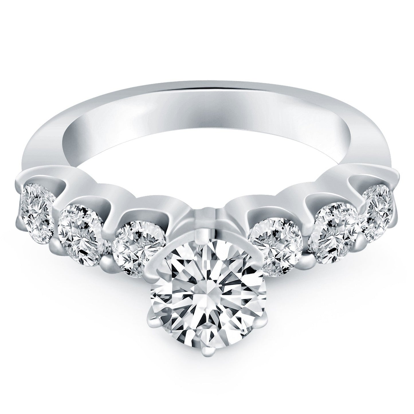 Anillo de compromiso de oro blanco de 14k con diamantes y garras compartidas