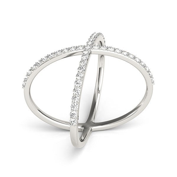 Anillo delgado en forma de X de oro blanco de 14k con diamantes (1/2 qt)