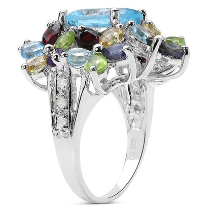 Anillo de plata de ley .925 con múltiples piedras preciosas de 10.34 quilates