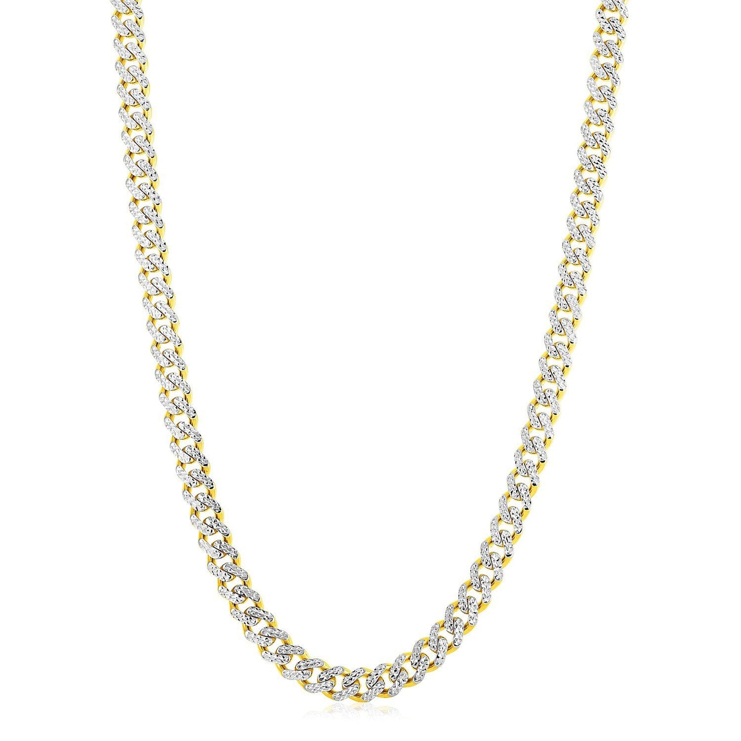 Cadena cubana Miami moderna, ligera, de oro amarillo de 14k, pavé blanco y alto brillo (8.0mm)