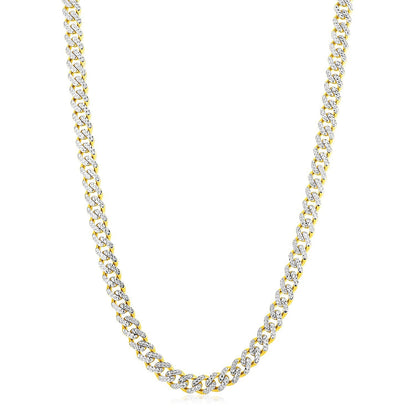 Cadena cubana Miami moderna, ligera, de oro amarillo de 14k, pavé blanco y alto brillo (8.0mm)