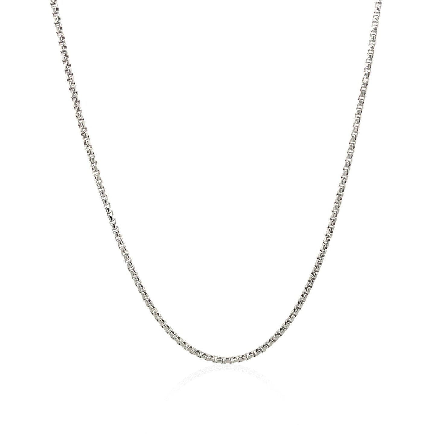 Cadena redonda tipo box de oro blanco de 14k de 1.35 mm