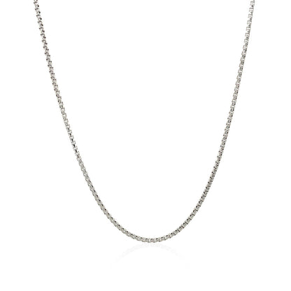 Cadena redonda tipo box de oro blanco de 14k de 1.35 mm