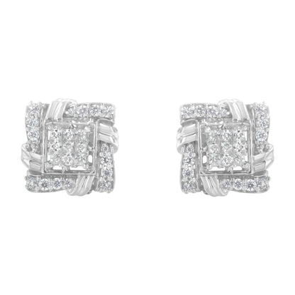 Aretes de diamante de talla redonda de 1/2 quilate en plata esterlina .925 (color I-J, claridad I1-I2)