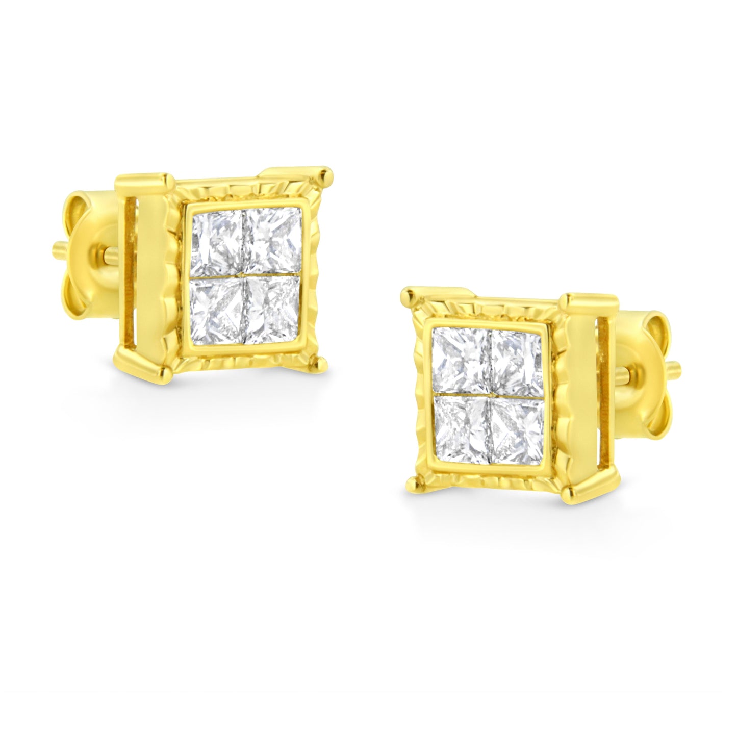 Pendientes de oro amarillo de 14 quilates, con 1.0 quilates de diamantes engastados invisibles corte princesa (8 piedras) (Color I-J, Claridad SI1-SI2)