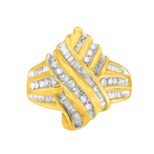 Anillo de derivación de diamantes de oro amarillo de 10 quilates (1,0 quilates en total, color H-I, claridad I2-I3)
