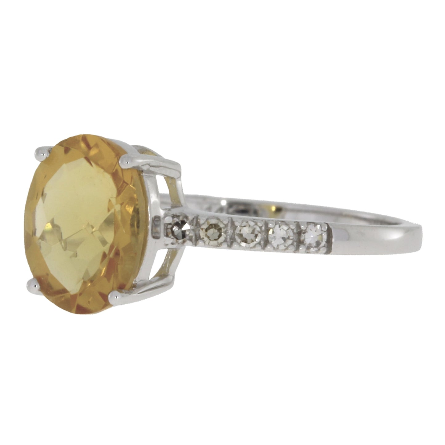 Anillo de Oro Blanco de 14K con Citrino y Diamantes naturales de 2.20 ct