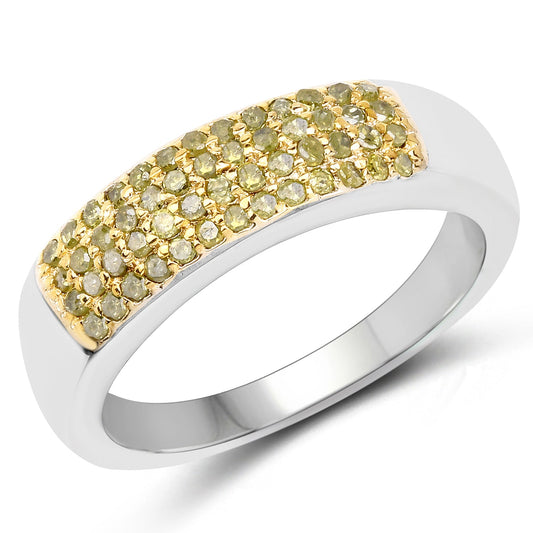 Anillo de plata esterlina .925 con diamante amarillo genuino de 0.22 quilates