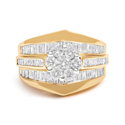 Anillo de compromiso de oro amarillo de 14 K con diamante en racimo y diseño de chevrón engastado en canal de 2-1/3 quilates (color H-I, claridad SI1-SI2) - Talla 7