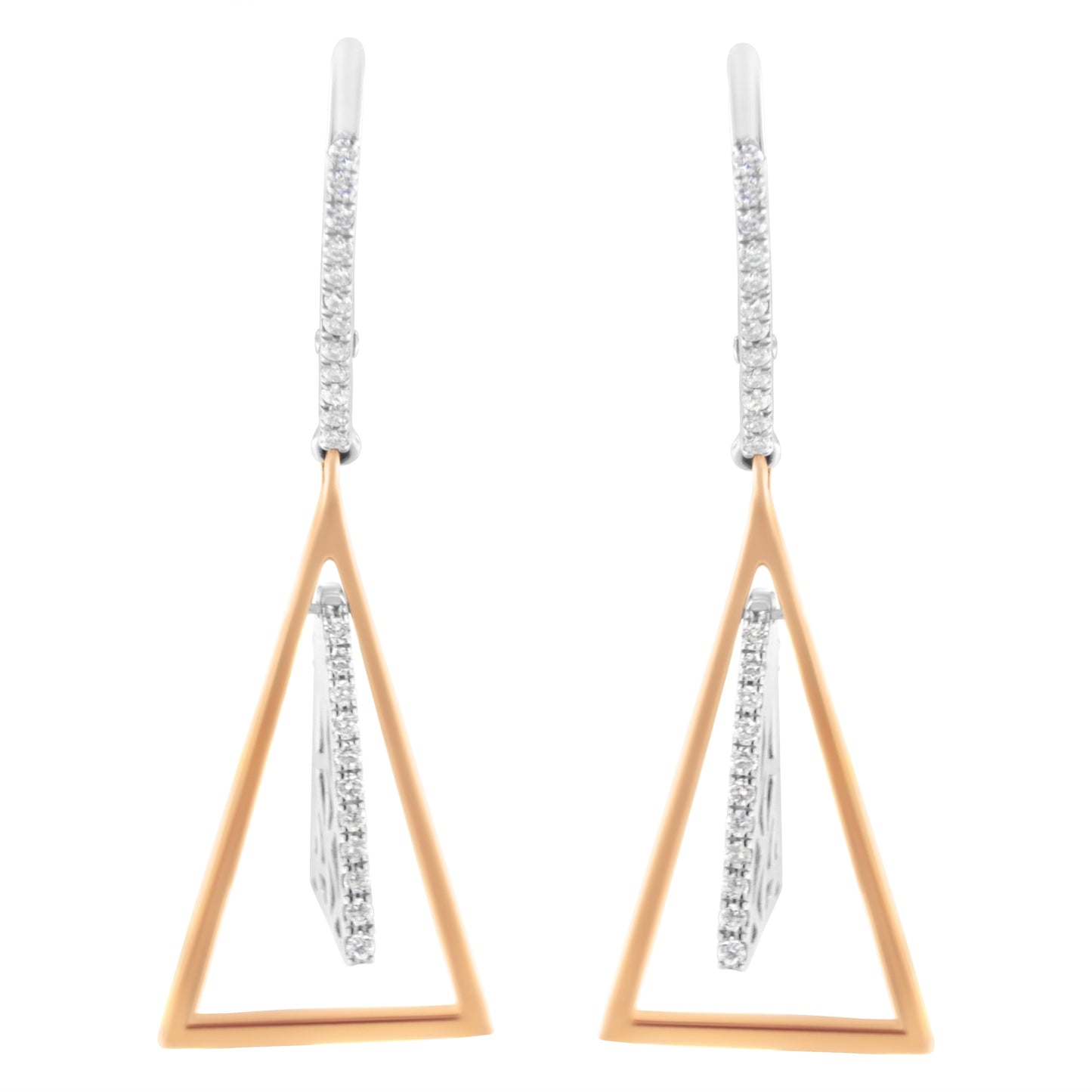 Pendientes colgantes de oro rosa y blanco de 14 quilates con diamantes de 0,375 qt y diseño de carrillón de viento (color G-H, claridad SI1-SI2)