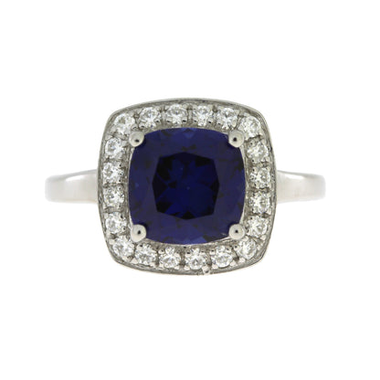 Anillo de zafiro y moissanita de plata esterlina
