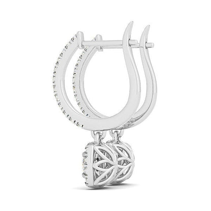 Pendientes colgantes de diamantes de talla cojín con halo en oro blanco de 14k (1/2 cttw)