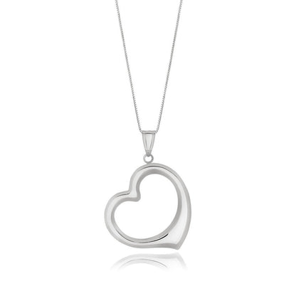 Colgante de oro blanco de 14k con corazón flotante