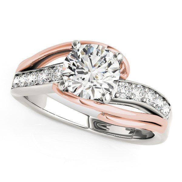 Anillo de compromiso de diamante de oro blanco y rosa de 14k con vástago tipo bypass (1 1/8 ct. p.t.)
