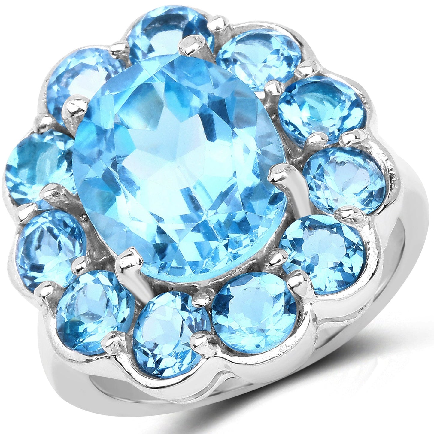Anillo de plata de ley .925 con topacio azul suizo auténtico de 8.77 quilates