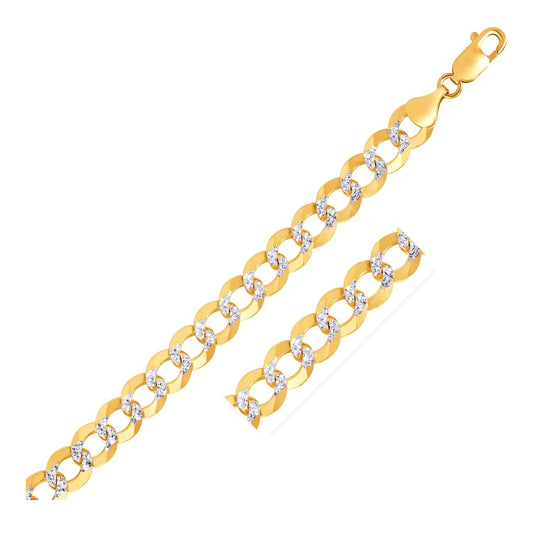 Cadena cubana eslabón plano pave de oro bicolor de 14k y 10 mm