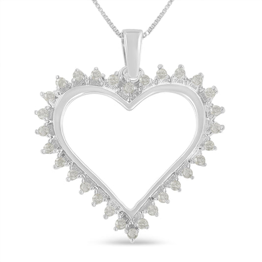 Collar con colgante de plata de ley .925 con diseño de corazón abierto de 3 puntas con diamantes de 1/4 qt. (color I-J, claridad I3), 18"