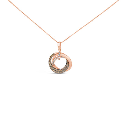 Collar con colgante de 18 pulgadas, aros entrelazados de oro rosa de 14K con diamantes marrones y blancos de 3/4 Cttw (color G-H, claridad SI2-I1)