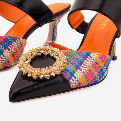 The Valencia Multicolor Leather Women Jewel Heel Mule Sandal