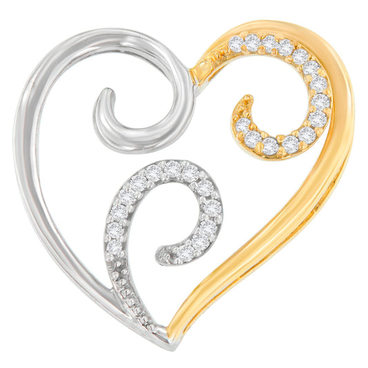 Collar con colgante de acento de corazón con forma de remolino de diamante de corte redondo de 1/10 cttw, oro de dos tonos de 10K (H-I, I1-I2)