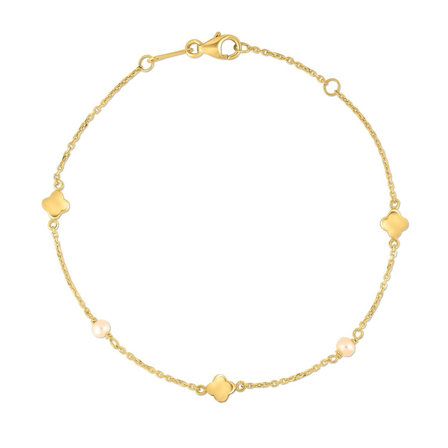 Pulsera de trébol con perlas en oro amarillo de 14k