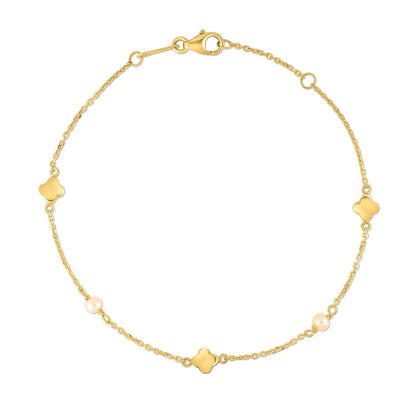 Pulsera de trébol con perlas en oro amarillo de 14k