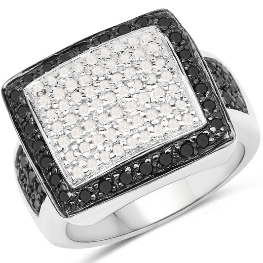Anillo de plata de ley .925 con diamante negro genuino de 0.61 quilates y diamantes blancos