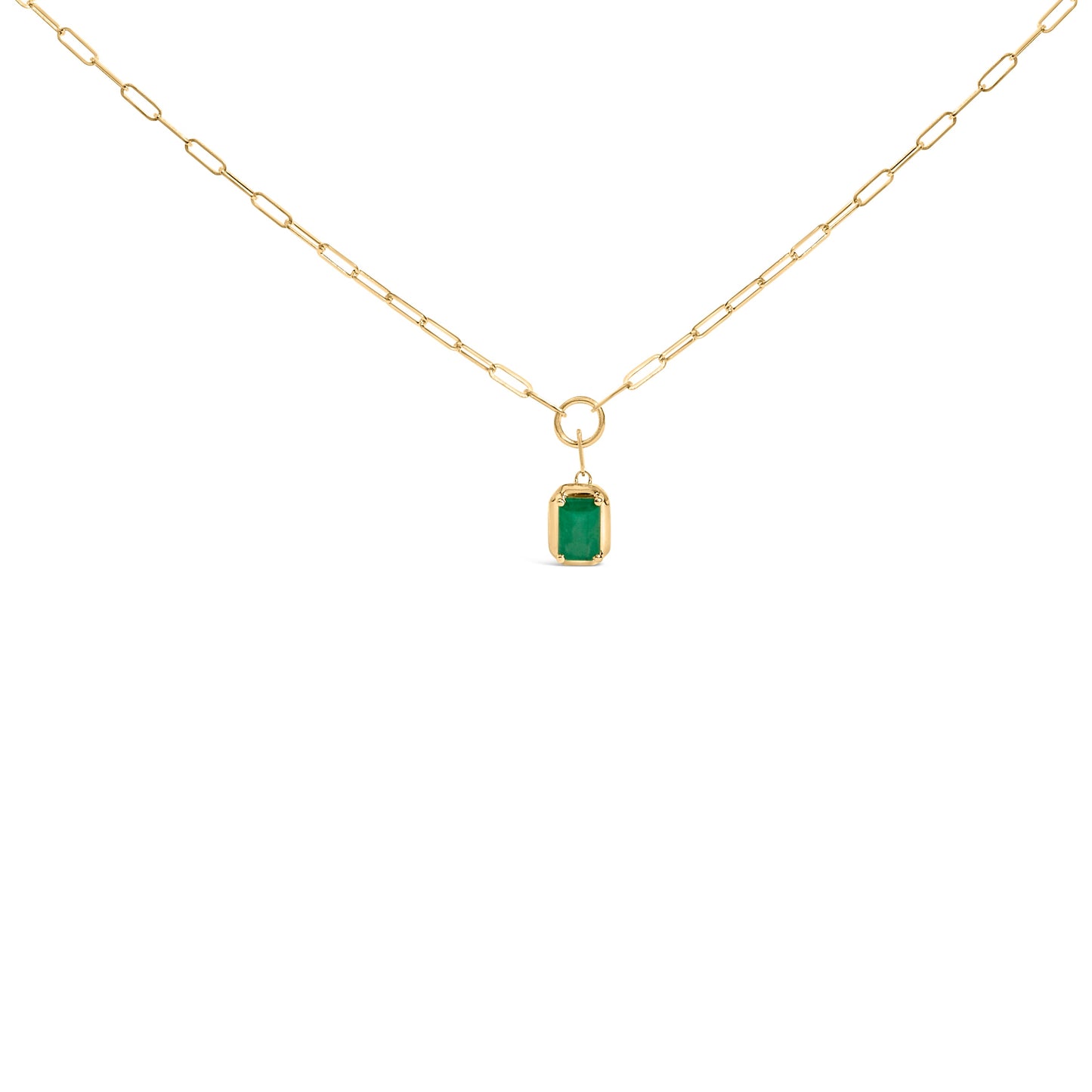 Colgante solitario de esmeralda verde de 6x4 MM de talla esmeralda de oro amarillo de 10K - Cadena de 18 pulgadas