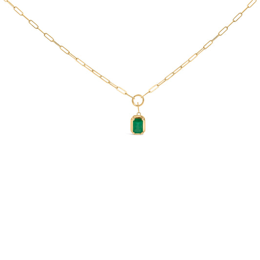 Colgante solitario de esmeralda verde de 6x4 MM de talla esmeralda de oro amarillo de 10K - Cadena de 18 pulgadas