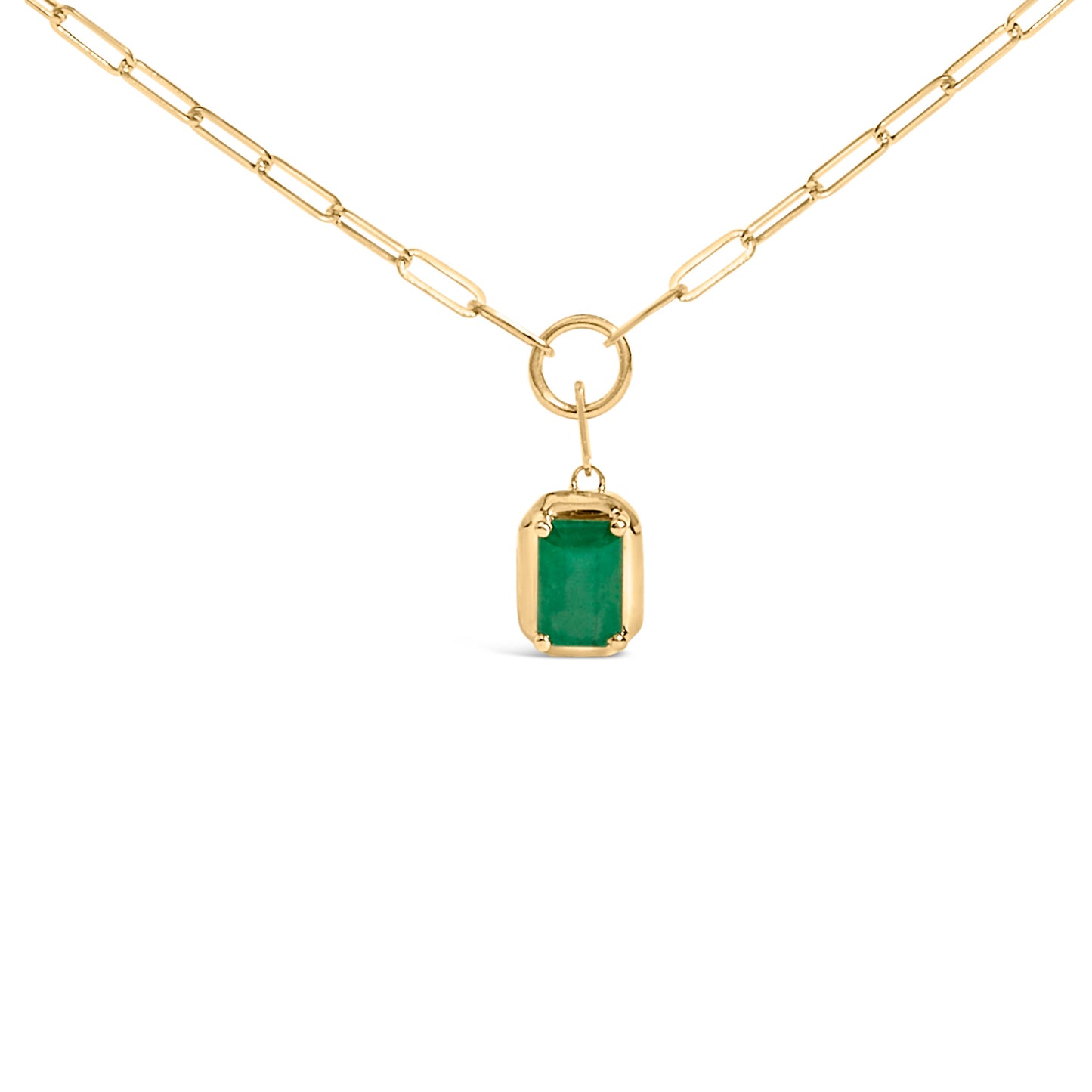 Colgante solitario de esmeralda verde de 6x4 MM de talla esmeralda de oro amarillo de 10K - Cadena de 18 pulgadas