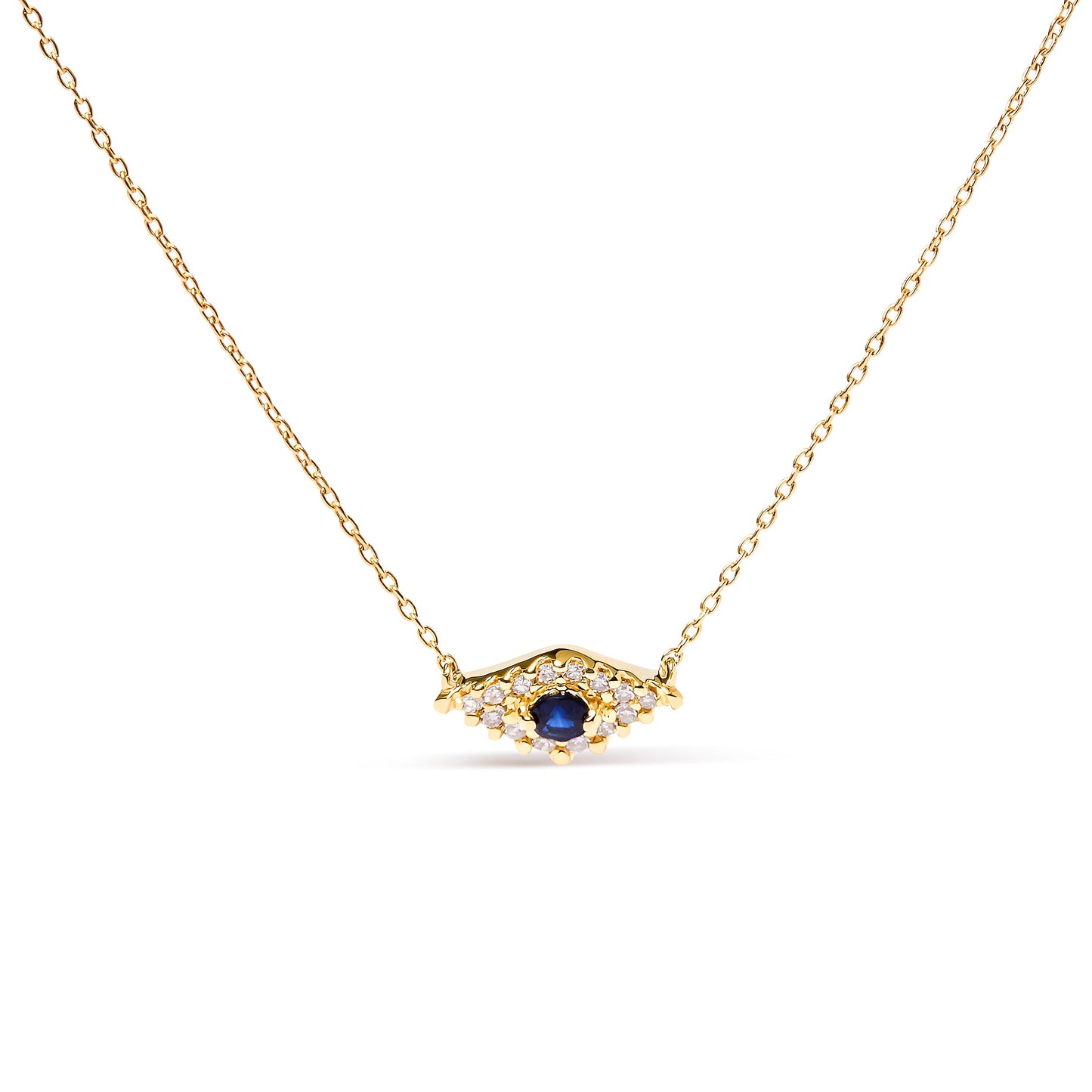 Collar con colgante de oro amarillo de 10K con zafiro azul y diamantes acentuados de ojo turco, 18 pulgadas (Color H-I, Claridad I1-I2)