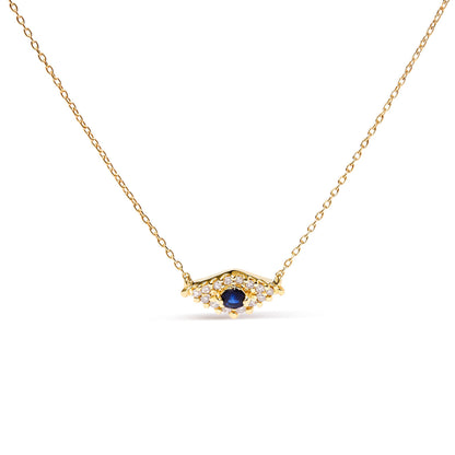 Collar con colgante de oro amarillo de 10K con zafiro azul y diamantes acentuados de ojo turco, 18 pulgadas (Color H-I, Claridad I1-I2)
