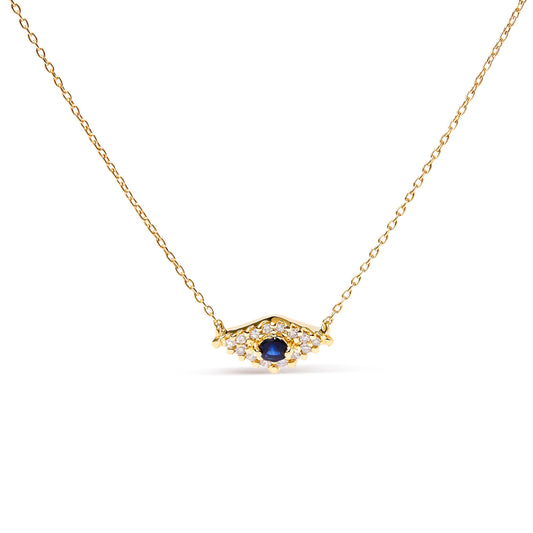 Collar con colgante de oro amarillo de 10K con zafiro azul y diamantes acentuados de ojo turco, 18 pulgadas (Color H-I, Claridad I1-I2)