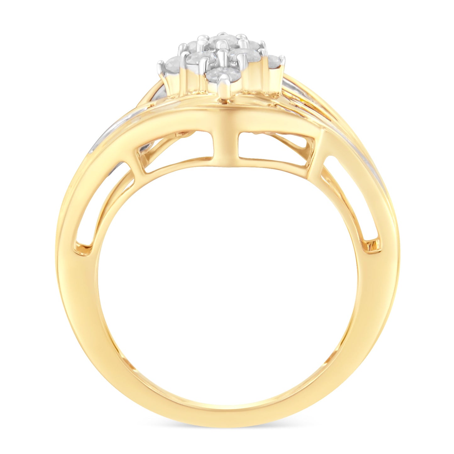 Anillo con racimo de diamantes tipo "bypass" de oro amarillo de 10 quilates (1 Cttw, color I-J, claridad I2-I3) - Talla 7
