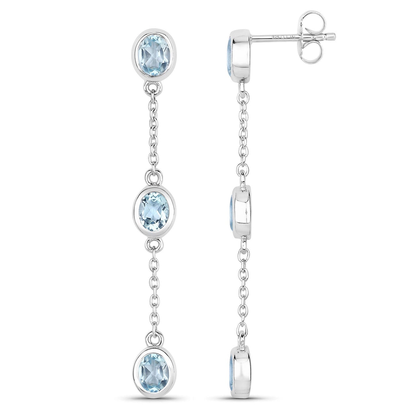 Pendientes de plata de ley .925 con topacio azul auténtico de 2,16 quilates