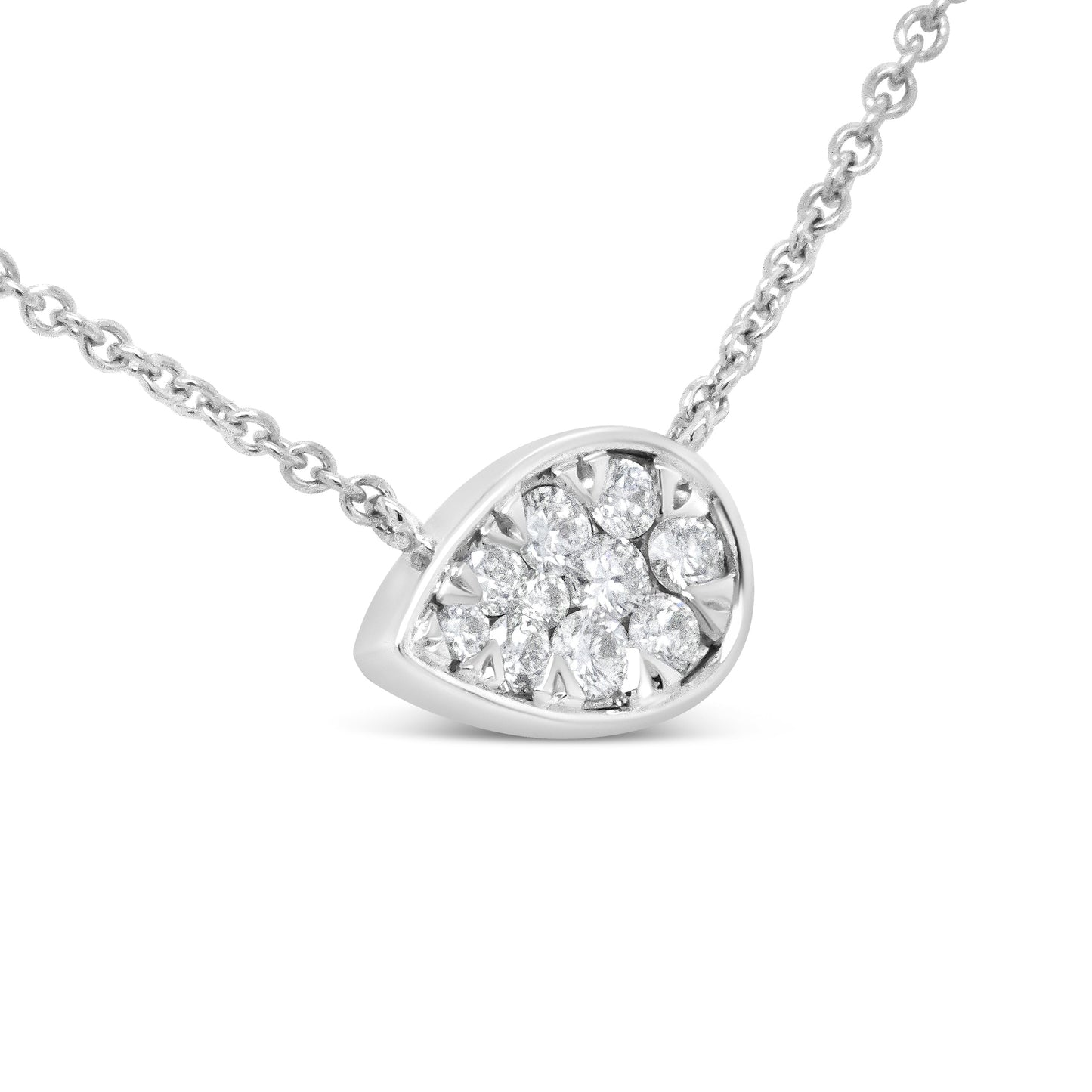 Collar con colgante de oro blanco de 14K con forma de lágrima de diamantes redondos de 1/4 Cttw de 18" - (Color G-H, Claridad SI2-I1)