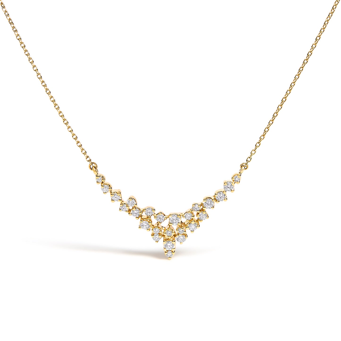 Collar en V dispersa de diamantes de oro amarillo de 14 quilates de 1/2 quilate (Color I-J, Claridad SI2-I1) - 18 pulgadas