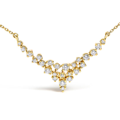 Collar en V dispersa de diamantes de oro amarillo de 14 quilates de 1/2 quilate (Color I-J, Claridad SI2-I1) - 18 pulgadas