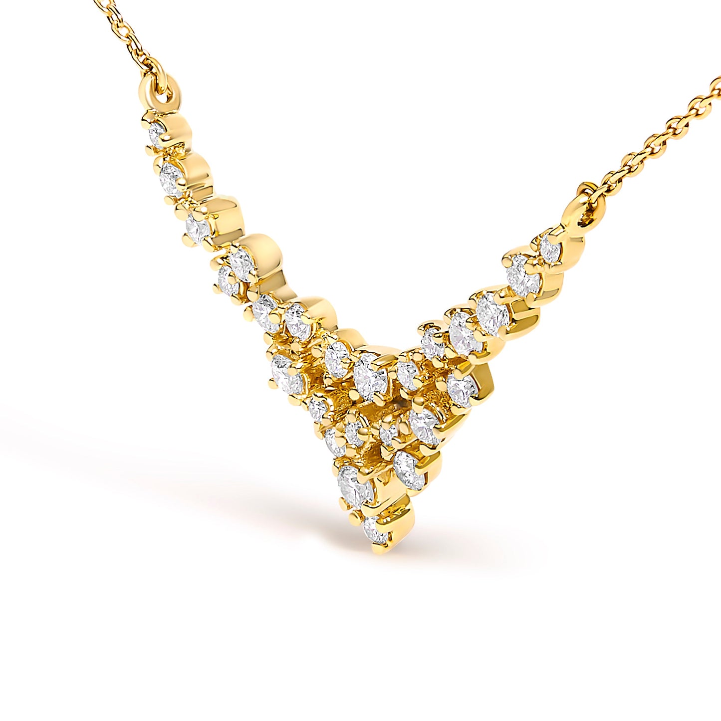 Collar en V dispersa de diamantes de oro amarillo de 14 quilates de 1/2 quilate (Color I-J, Claridad SI2-I1) - 18 pulgadas