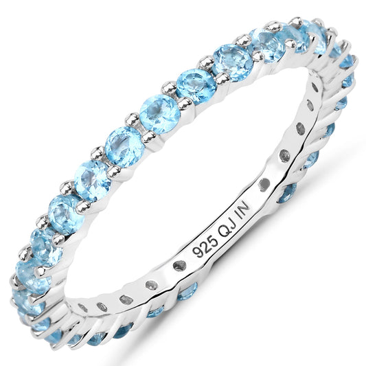 Anillo de plata de ley .925 con topacio azul suizo auténtico de 0,94 quilates