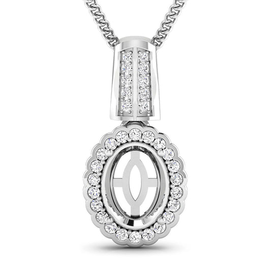 Colgante semimontado de oro blanco de 14 quilates con diamantes blancos auténticos de 0,22 quilates - tiene capacidad para una gema ovalada de 9x7 mm